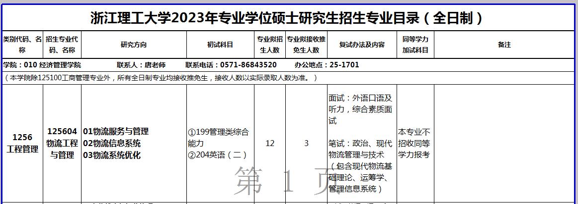 浙江理工大学2023年MEM物流工程与管理硕士招生简章