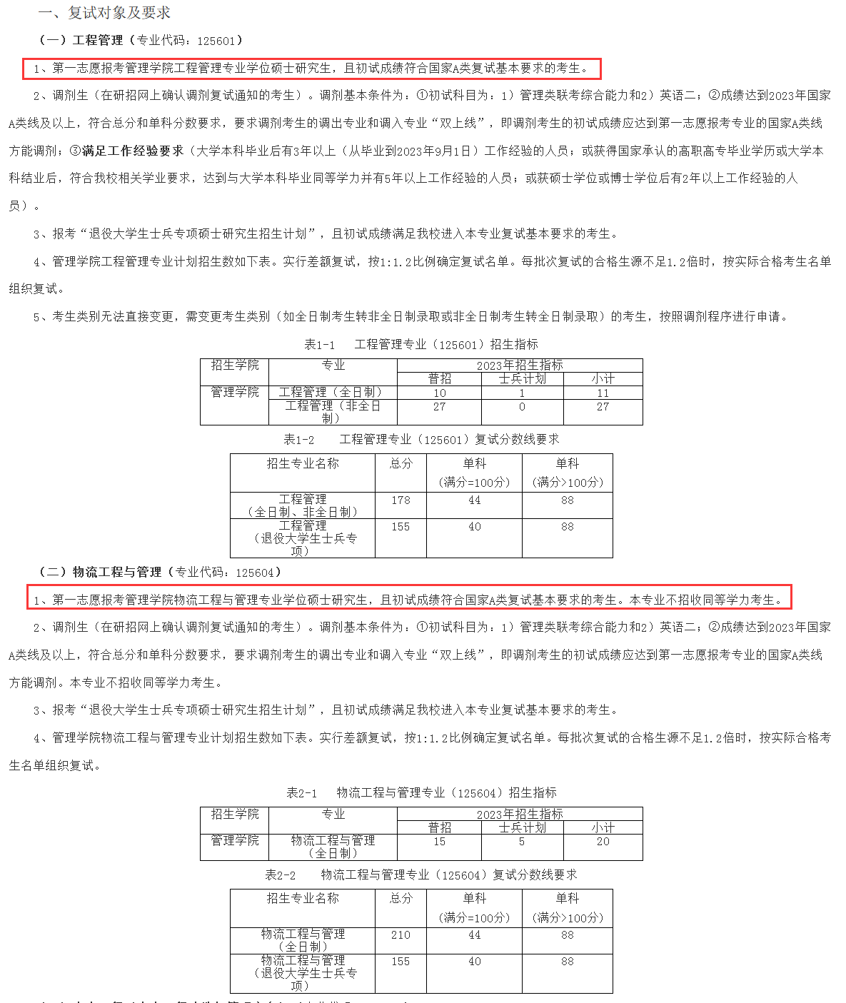 福建工程学院2023年MEM复试分数线
